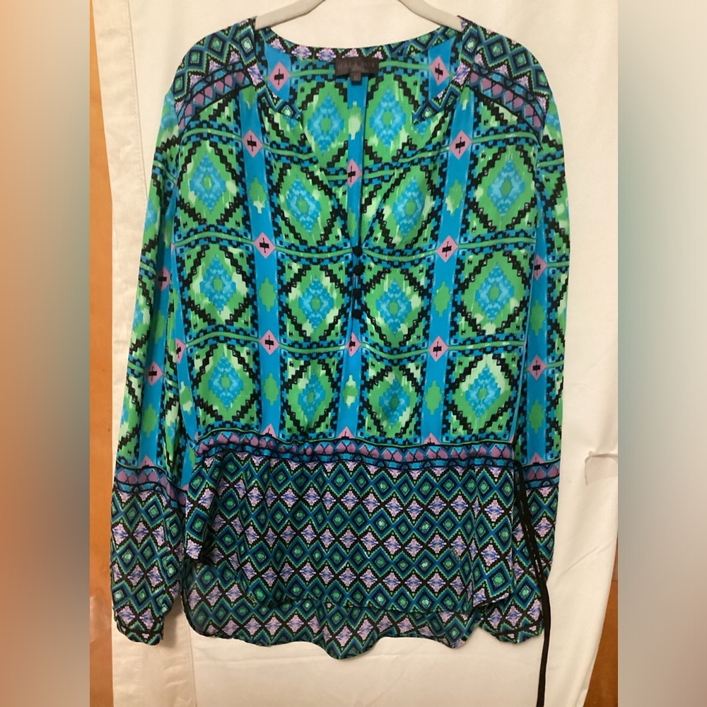 Hale Bob Multicolored Silk Printed Blouse Sz M - image 3
